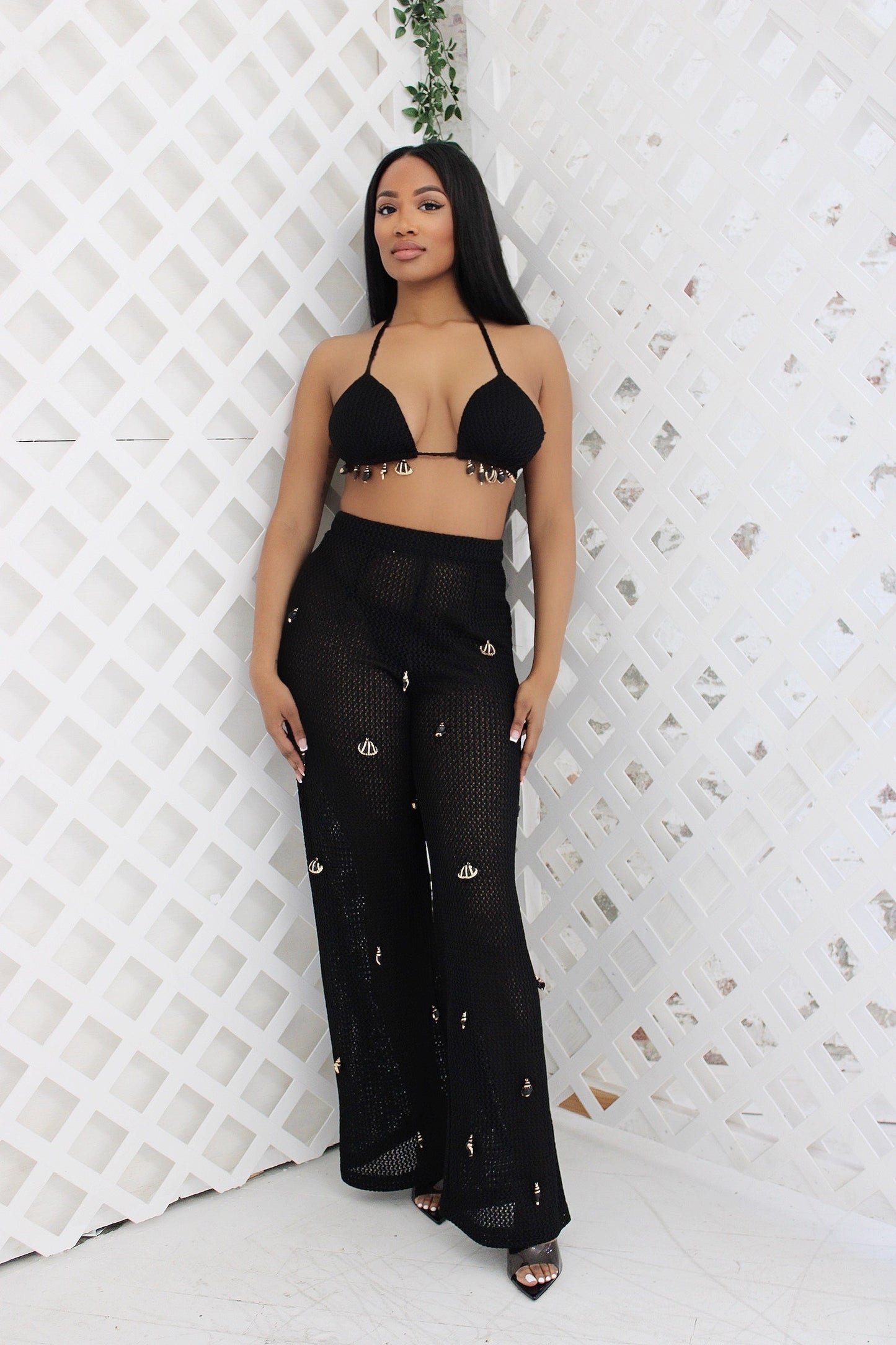 Seashell Textured Knit Pant Two Piece Set